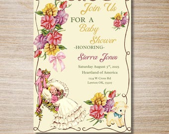 Editable Vintage Baby Shower Invitation, Tan Vintage Baby Invitation, Digital Invitation , Canva editable template