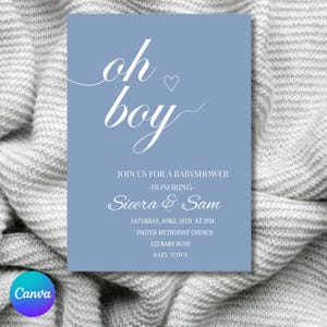 Editable Oh Boy Baby Shower Invitation, Blue Oh Boy Invitation, Digital Invitation , Canva editable template