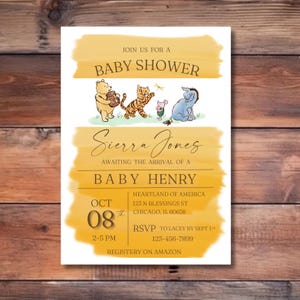 Editable Winnie The Pooh Baby Shower Invitation, Yellow Winnie The Pooh Invitation, Digital Invitation , Canva editable template