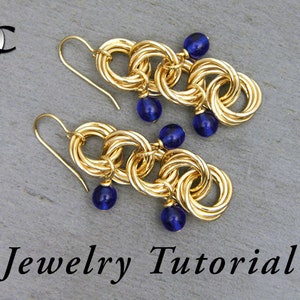 May include: Gold chain earrings with blue beads. Jewelry tutorial.