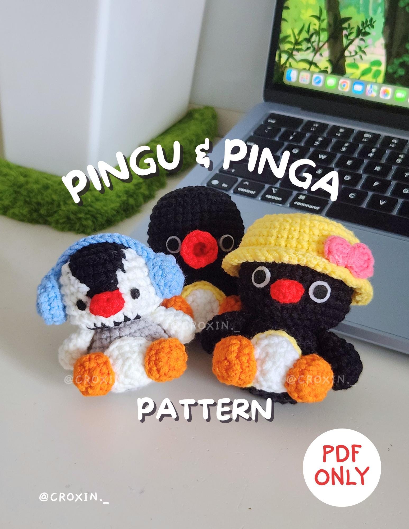 ピングーとピンガのかぎ針編みPDFパターン：ペンギンのあみぐるみ