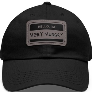 Grappige leren vaderhoed met patch - Hallo, ik ben erg hongerig, casual pet, cadeau voor fijnproevers, perfect voor barbecues, zomerse uitstapjes, unieke Vaderdag