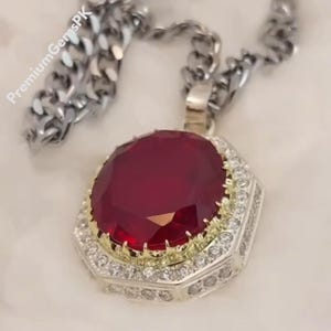 African Big Size Oval Cut Natural Red Ruby Pendant, Natural Ruby Pendant with Sterling Silver 925, Beautiful Design Gift For Him/her