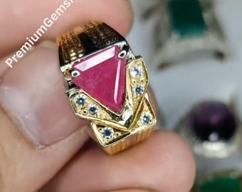 Anillo de rubí afgano: hecho a mano en plata de ley 925, piedra preciosa roja natural.