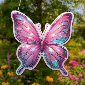 Butterfly Acrylic Suncatcher, Elegant Fairy Window Hanging, Iridescent Butterfly Decor, Gift for Her, Magical Room Accent, Fairycore Decor