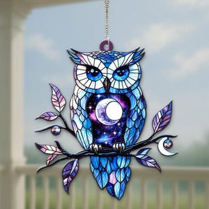 Owl Acrylic Suncatcher, Owl Window Hanging Sign, Bird Lover Gift, Owl Ornament for Home, Housewarming Owl Decor, Cute Owl Hanging Art