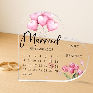 Personalized Wedding Gift for Couple, Custom Married Calendar Acrylic Plaque, Wedding Keepsake, Engagement or Anniversary Gift Idea