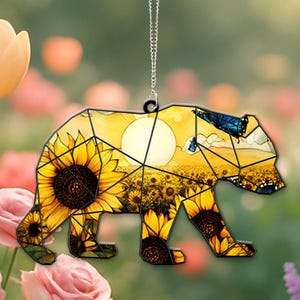Bear Acrylic Suncatcher, Mama Bear Ornament, Woodland Bear Window Decor, Nature Animal Hanging Art, Rustic Bear Gift, Cabin Wall Decor