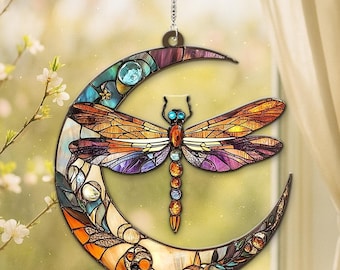 Colorful Dragonfly Suncatcher, Acrylic Window Hanging Decor, Memorial Gift for Nature Lovers, Light Catcher Ornament, Dragonfly Window Art