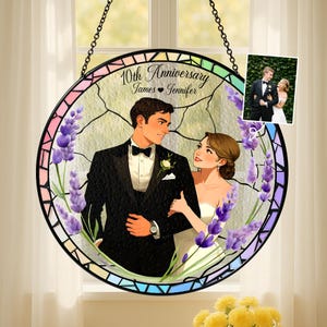 Custom Anniversary Suncatcher, Wedding Portrait Glass Gift, Couple Keepsake, Gift for Parents, Personalized Window Art, Father’s Day Gift