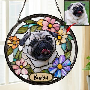 Custom Pet Portrait Stained Glass Suncatcher, Personalized Dog Memorial Gift, German Shepherd Keepsake, Pet Loss Sympathy Gift, Dog Tribute