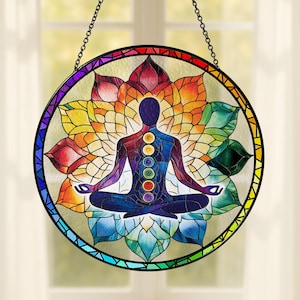Yoga Acrylic Suncatcher, Namaste Meditation Window Hanging, Spiritual Energy Decor, Boho Yoga Ornament, Healing Gift for Yoga Lovers