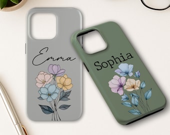 Custom Name Magnolia Phone Case, Faux Stained Glass Floral Coquette Style, Personalized Flower Lover Gift, Unique Case for Her