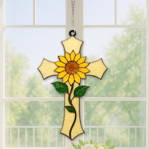 Cross Acrylic Suncatcher, Floral Cross Window Hanging, Christian Decor Gift, Religious Sun Catcher, Easter Gift, Gift for Friend
