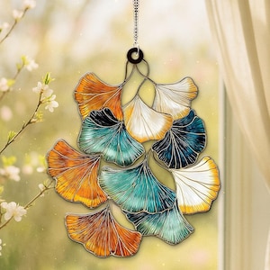 Ginkgo Leaf Acrylic Suncatcher, Window Hanging Home Decor, Nature Inspired Gift For Her, Colorful Leaf Ornament