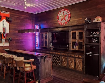 Saloon Bar with Back Bar, Solid Wood Man Cave Furniture, Rustic Design