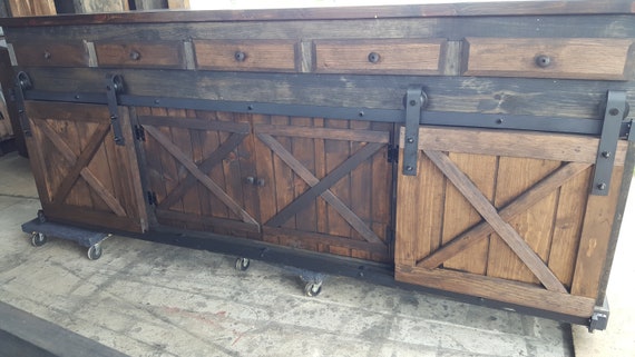 Solid wood barn sale door tv stand