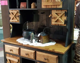 primitive furniture / rustic farmhouse furniture / kitchen cabinet hutch / stepback cabinet/ country furniture / barn doors / side board