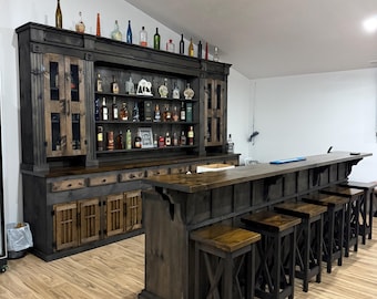 Rustic Pine Back Bar: Man Cave Wine Cabinet & Store Display