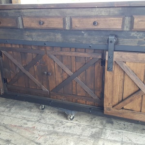 Rustic Pine Coffee Bar: Farmhouse Sliding Barn Door Cabinet