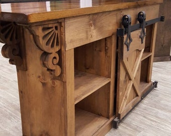 kitchen island  bar cabinet w/ sliding barn doors / country farmhouse furniture cabinet / hotel furniture  / man cave bar