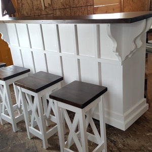 8ft White Rustic Kitchen Island with Bar Stools: Farmhouse Furniture
