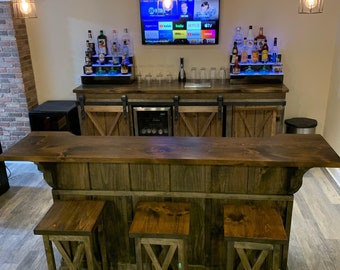 man cave bar & back bar/ bar furniture Free bar stools / kitchen island bar cabinet / home bar furniture / rustic farmhouse furniture