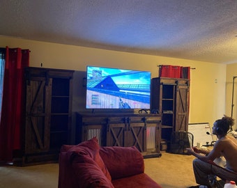 Rustic Sliding Barn Door TV Stand: Farmhouse Entertainment Center
