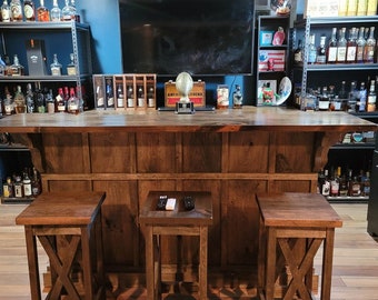 Rustic Pine Bar with Sliding Barn Doors: Country Farmhouse Furniture