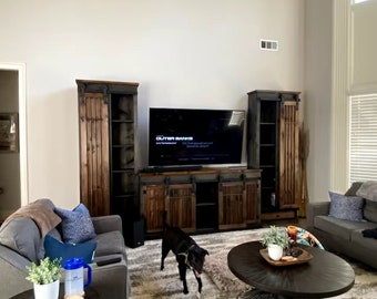 Rustic Farmhouse TV Stand: Sliding Barn Door Entertainment Center