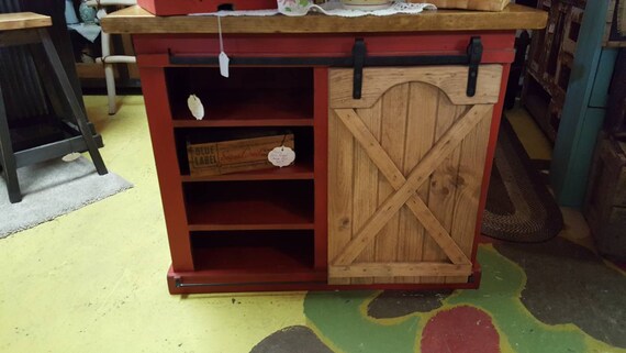 Coffee Bar Rustic Farmhouse Cabinet Sliding Barn Door Tv Etsy