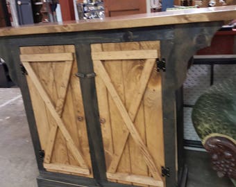 country farmhouse furniture , hostess station stand , kitchen island bar / restaurant bar / rustic bar furniture / podium / man cave