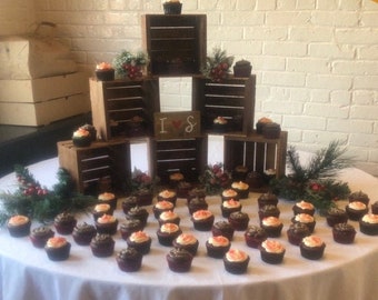 6 Rustic cupcake Stand  8x8 , wedding crates , rustic wedding wood cake stand , rustic wedding , wedding decorations , crates