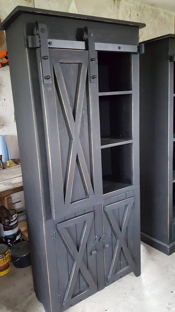 Rustic Farmhouse Style Cabinet Sliding Barn Door Cabinet Etsy