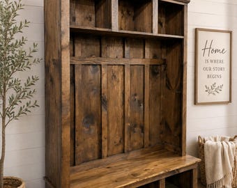Mudroom locker for coats entryway Call Tree Handmade Pine Hall Tree with Bench: Rustic Farmhouse