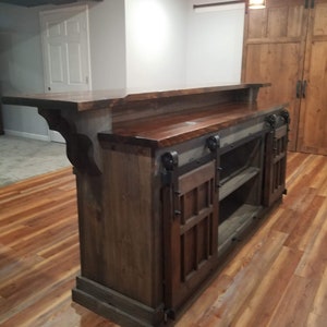 man cave bar / kitchen island bar cabinet furniture w/ sliding barn doors / country furniture / farmhouse furniture / rustic furniture image 3