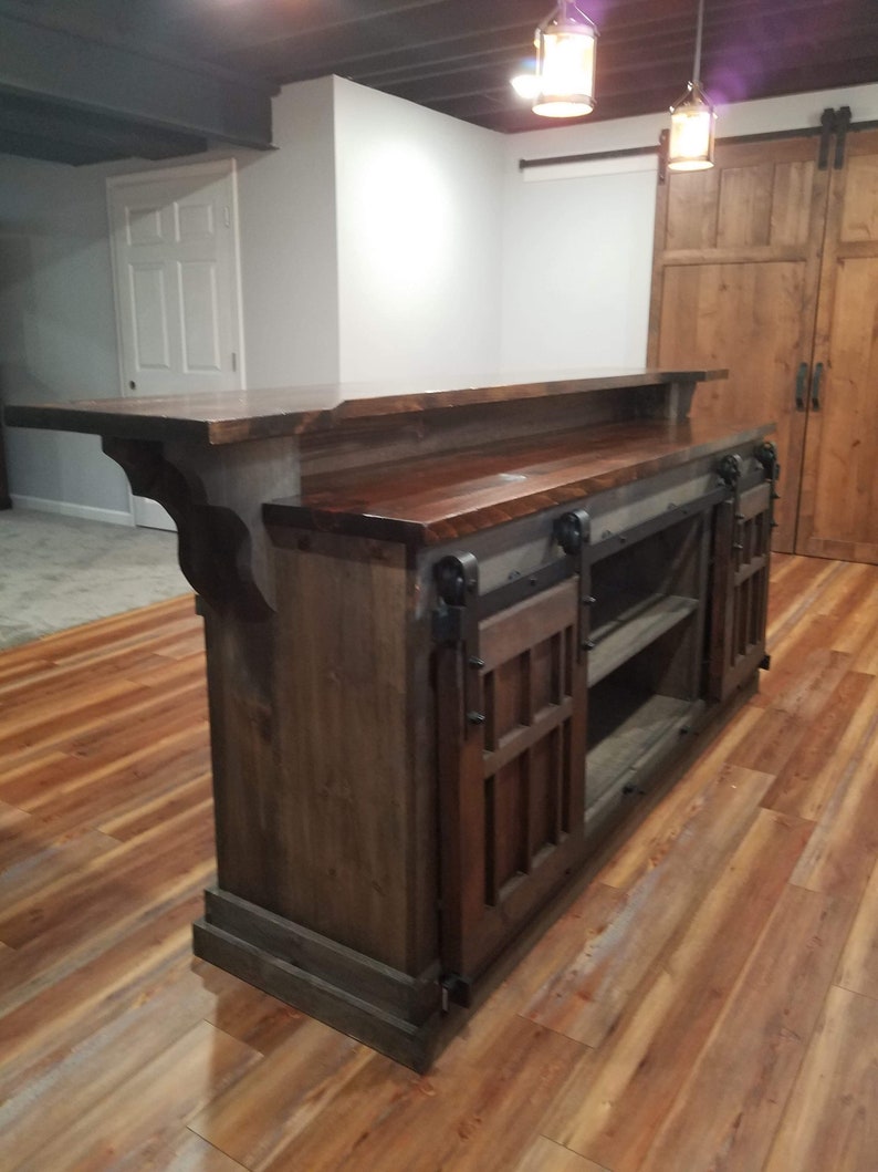 man cave bar / kitchen island bar cabinet furniture w/ sliding barn doors / country furniture / farmhouse furniture / rustic furniture image 3