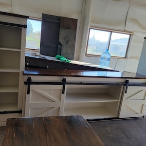 white tv stand cabinets / tv entertainment center w/sliding barn doors / farmhouse modern furniture/ tv stand console / country furniture