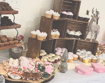 Rustic Wood Cupcake Stand: Wedding Crate Display (Set of 6, 8x8)