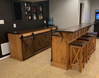 Rustic man cave bar & back bar/ bar furniture Free bar stools / kitchen island cabinet / fathers day gift / rustic farmhouse furniture