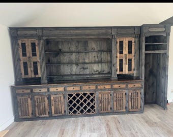 Saloon Rustic Wine rack  Bar with Back Bar & Stools, Solid Wood Man Cave Furniture free bar stools free bar stools