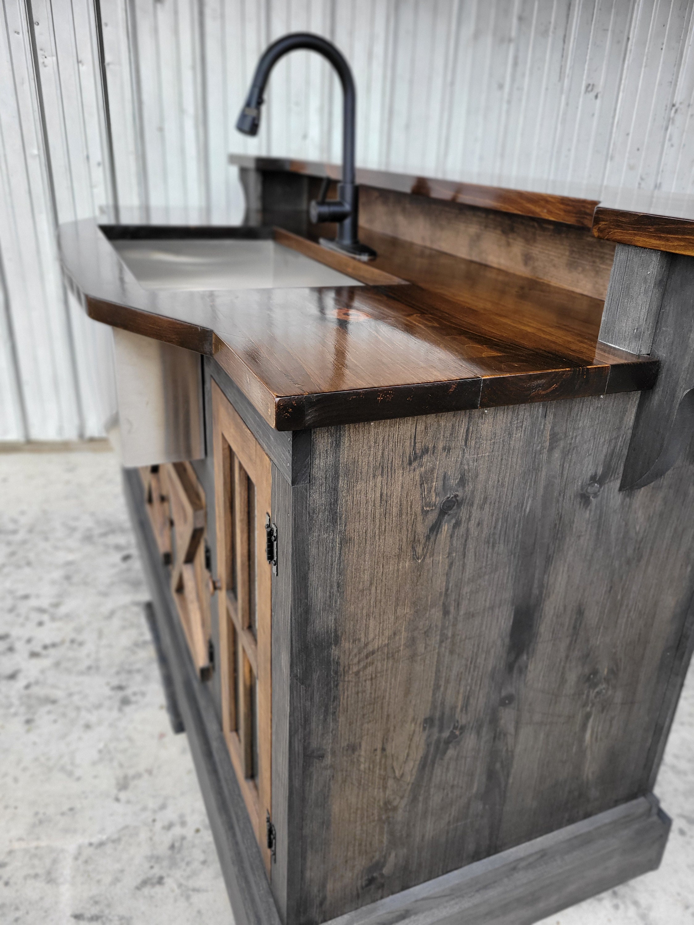 Rustic Farmhouse Kitchen Island Bar With Barn Doors \u0026 Farmers Sink - Etsy, image size:2250x3000