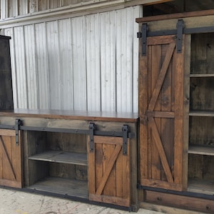 tv entertainment center w/sliding barn doors / farmhouse furniture / modern furniture/ rustic furniture / home decor / living room furniture