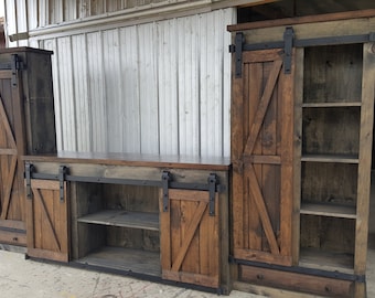 tv entertainment center w/sliding barn doors / farmhouse furniture / modern furniture/ rustic furniture / home decor / living room furniture