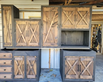 Handmade Rustic Pine Kitchen Cabinets: Modern Farmhouse Style