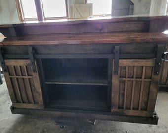 7ft 2tier rustic bar man cave bar / kitchen island bar w/ sliding barn doors / indoor bar / bars / farmhouse furniture /  rustic furniture