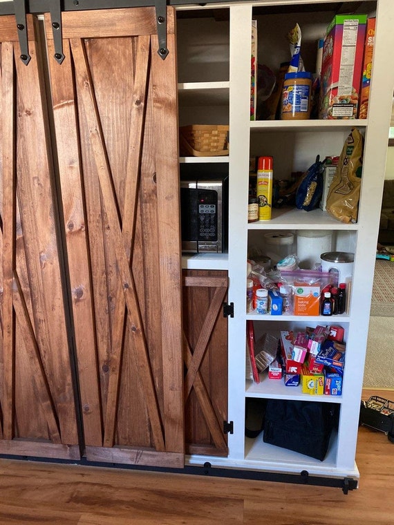 Kitchen Pantry Cabinet W Sliding Barn, How To Build A Pantry Cabinet With Barn Doors