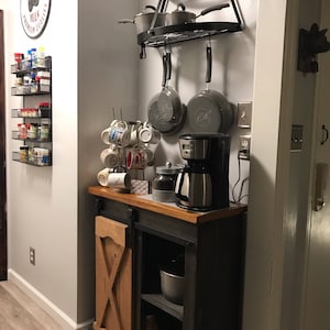 Rustic Farmhouse Coffee Bar Cabinet: Sliding Barn Door, 39in Storage