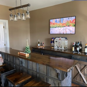 Rustic Farmhouse Wine Bar: Solid Wood Liquor Cabinet with Free Bar Stools