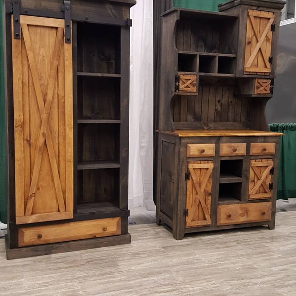 Sliding Barn Door Cabinet: Rustic Farmhouse Pine Storage